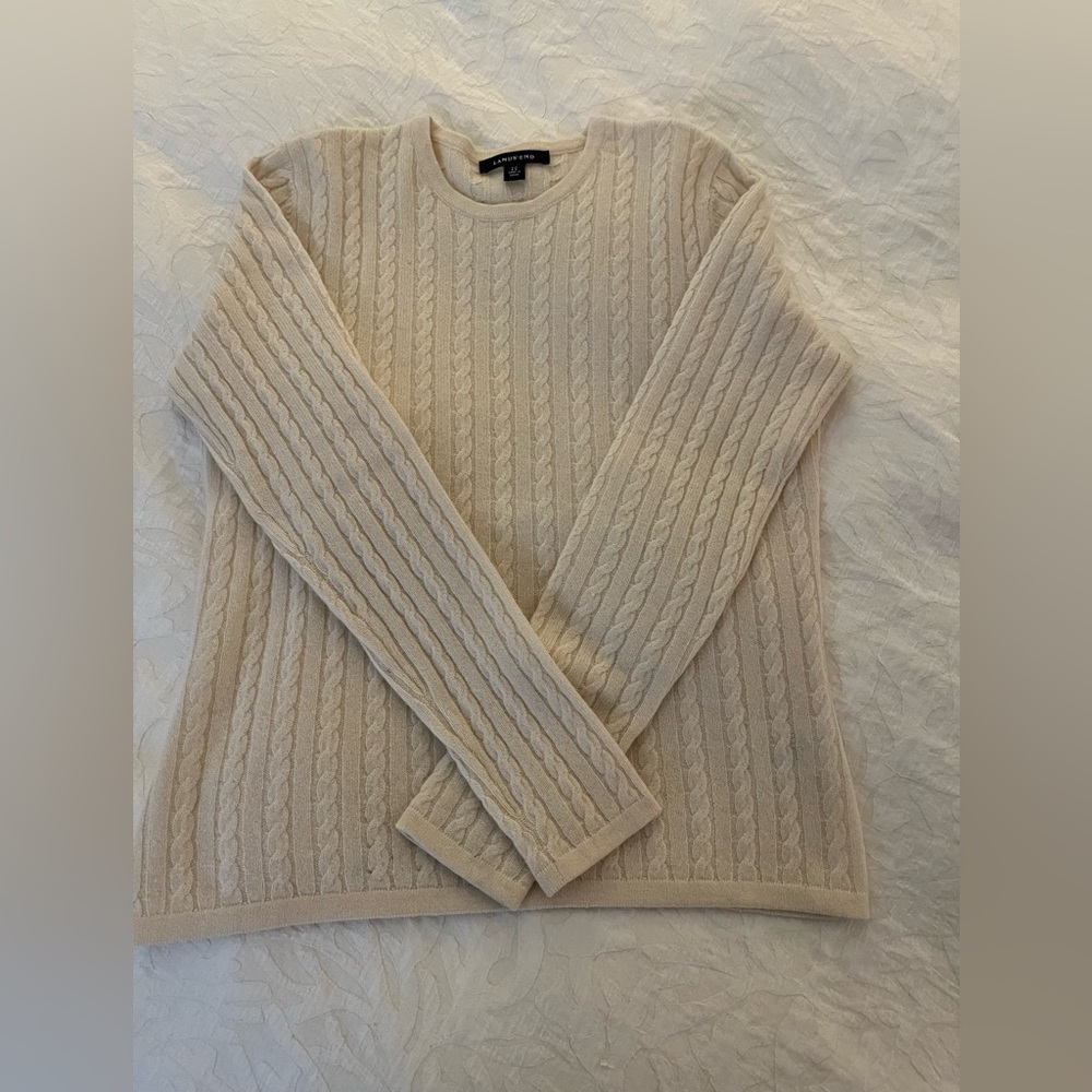 Lands' End Cream Cable Knit Sweater